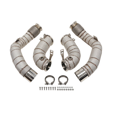 BMW S63 (F90 M5, F91/F92/F93 M8) CATLESS DOWNPIPES WITH HEAT-SHIELD