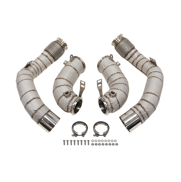 BMW S63 (F90 M5, F91/F92/F93 M8) CATLESS DOWNPIPES WITH HEAT-SHIELD