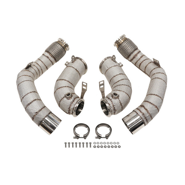 BMW S63 (F90 M5, F91/F92/F93 M8) CATLESS DOWNPIPES WITH HEAT-SHIELD